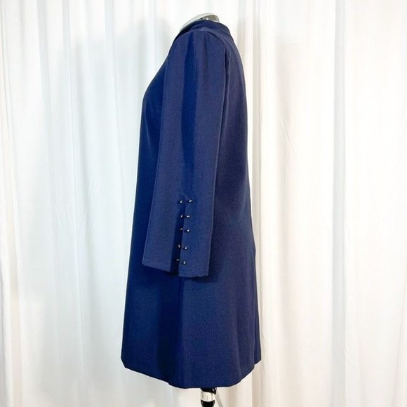 Sandra Darren NWOT Sz 16 Navy A-Line Embellished Bell Long Sleeves Dress - Picture 5 of 6